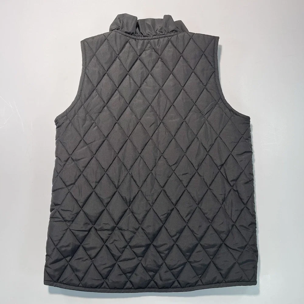 Crown And Ivy Girls Quilted Puffer Vest Black Large Ruffled Collar
